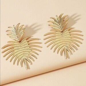 Statement‎ Gold Palm Leaf Earrings Tropical Dangle Earrings
